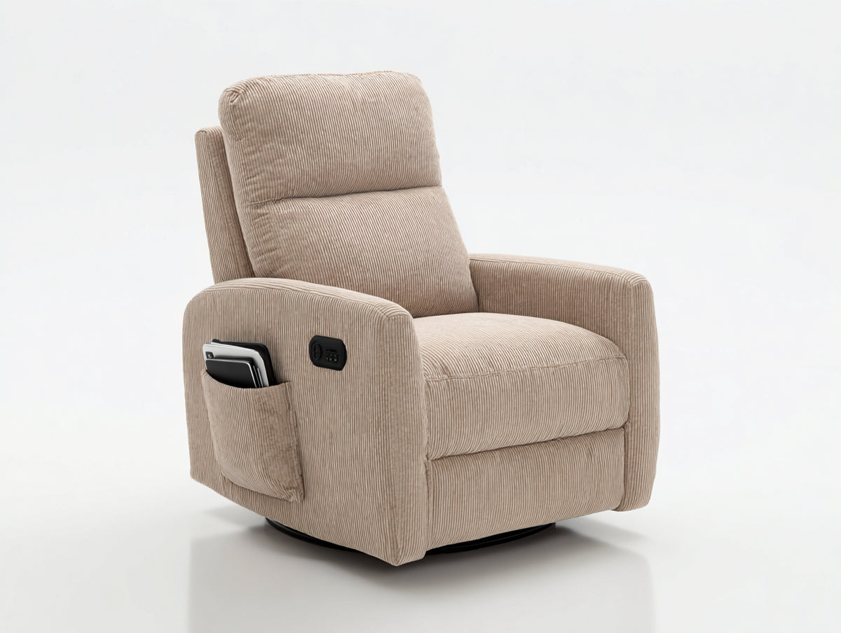 Sillones reclinables tapizados en tejido 90 x 96 x 108 cm - Beige y negro - Diseño eléctrico con bolsillo lateral para salón