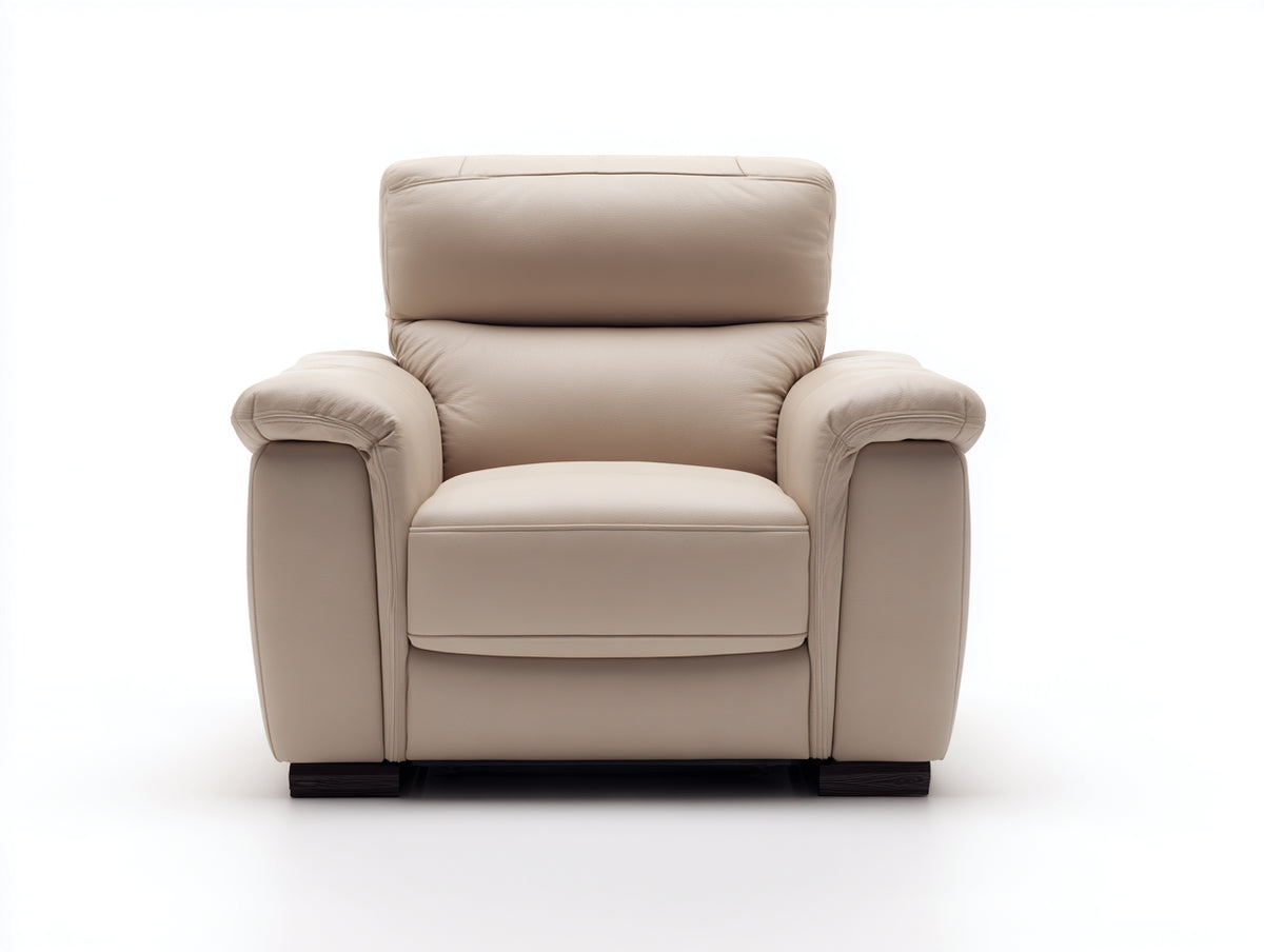Sillón reclinable manual de cuero sintético 94 x 91 x 103 cm - beige claro - respaldo acolchado y reposapiés extensible