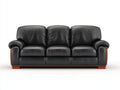 Sofás lineales tapizado en cuero sintético 225 x 96 x 90 cm - Negro y madera rojiza - Diseño clásico de 3 plazas para salón