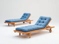 Tumbonas de jardín de madera 200x70x35 cm - madera natural y azul - reclinables con cojín acolchado para exterior