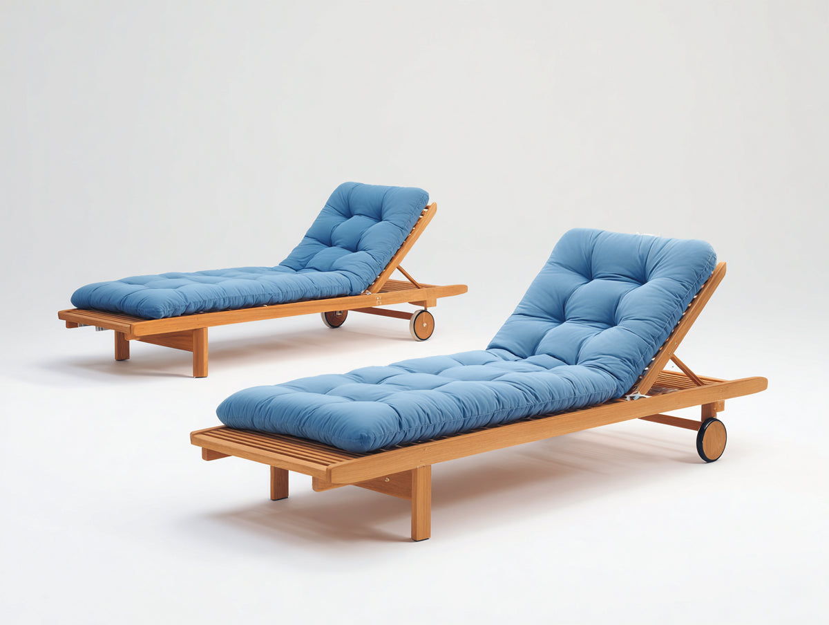 Tumbonas de jardín de madera 200x70x35 cm - madera natural y azul - reclinables con cojín acolchado para exterior