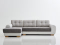 Sofá de esquina de tela y cuero sintético 280 x 170 x 86 cm - gris beige y blanco - chaise longue y respaldo capitoné