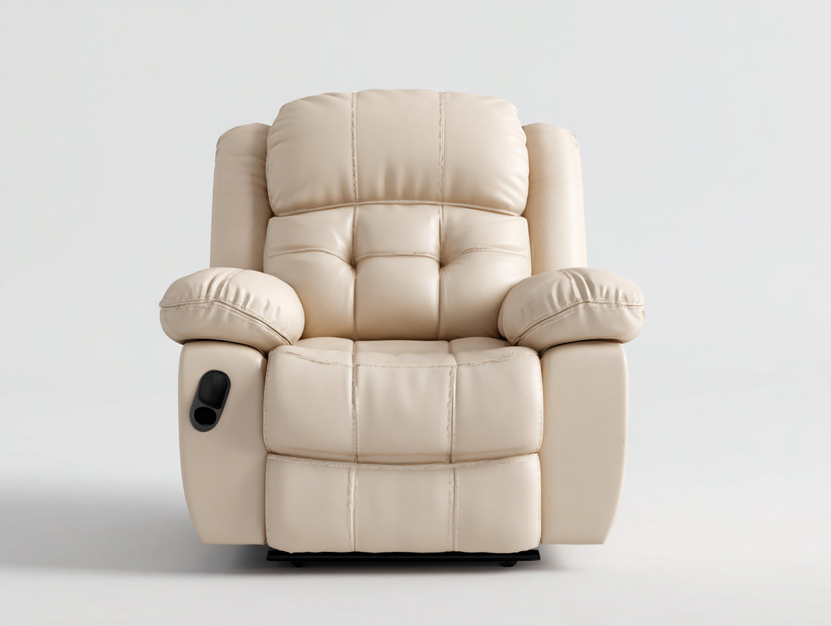 Sillón reclinable de cuero sintético 90x95x105 cm - color beige - sillón ergonómico acolchado para salón con respaldo ajustable