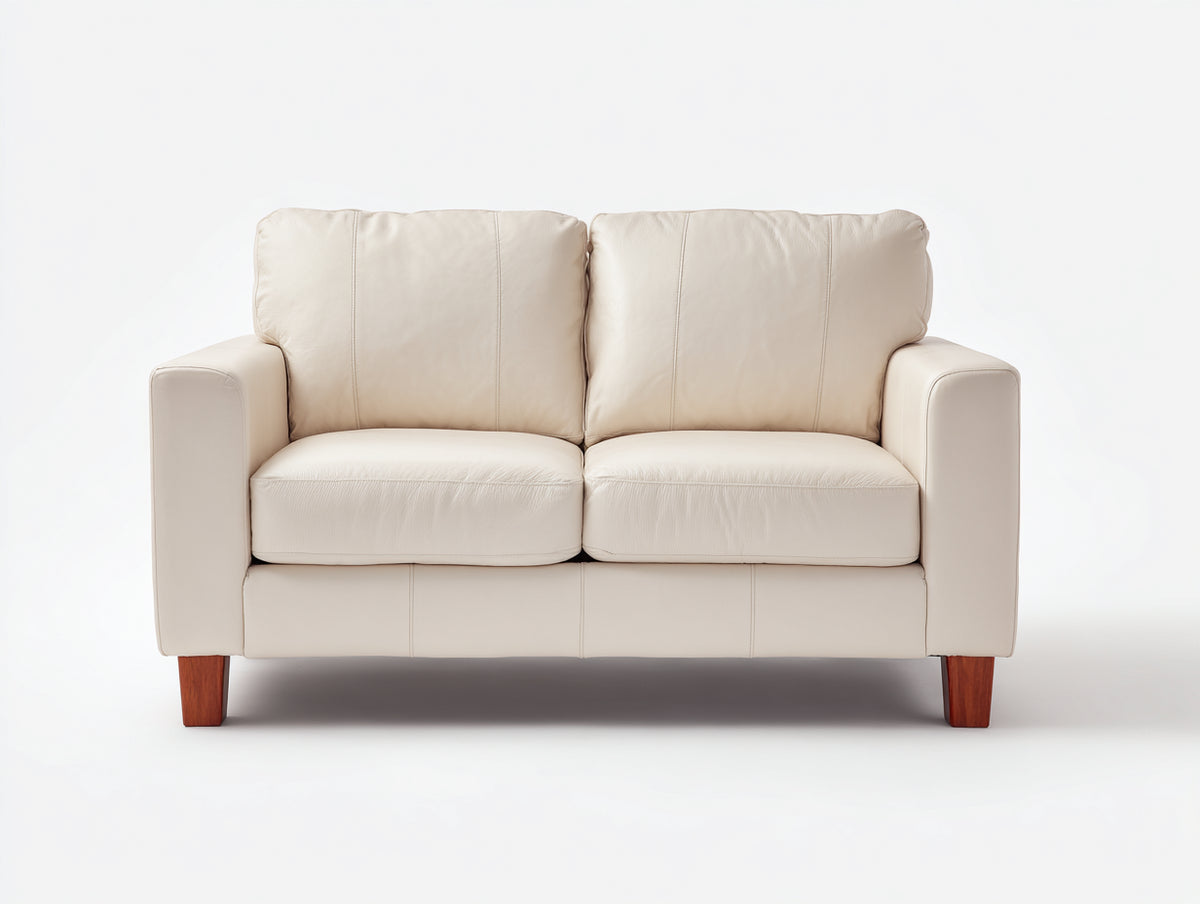 Sofá lineal de 2 plazas de cuero sintético 176 x 90 x 92 cm - crema y marrón rojizo - respaldo acolchado y patas de madera
