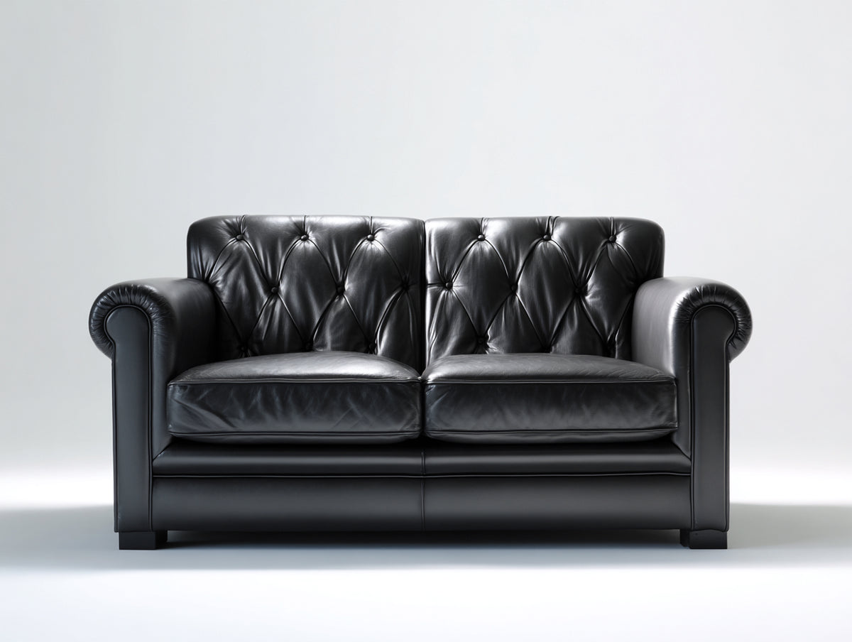 Sofá lineal de 2 plazas de cuero 172 x 91 x 91 cm - negro - respaldo capitoné y reposabrazos enrollados