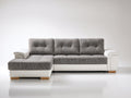 Sofás de esquina tapizado en tejido y cuero sintético 260 x 260 x 86 cm - Gris blanco y madera natural - Diseño moderno con chaise longue para salón