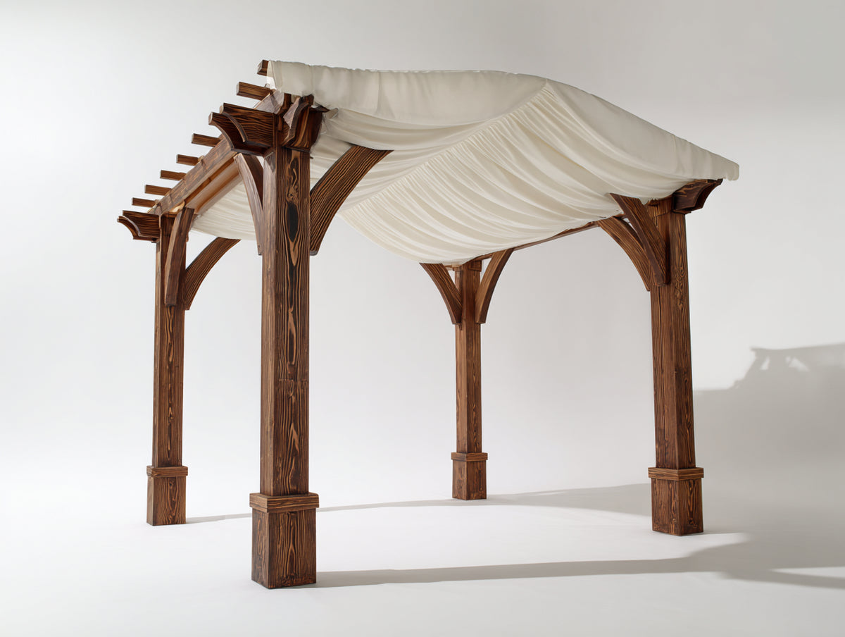 Pérgola de jardín de madera 400x300x250 cm - marrón oscuro y blanco - con cubierta textil para exterior