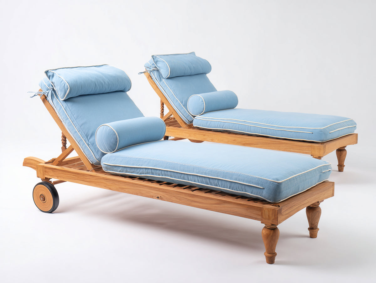 Tumbonas de jardín de madera 200x70x35 cm - madera natural y azul claro - reclinables para exterior