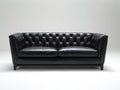 Sofás lineales tapizado en cuero sintético 200 x 90 x 78 cm - Negro - Diseño Chesterfield de 2 plazas para salón