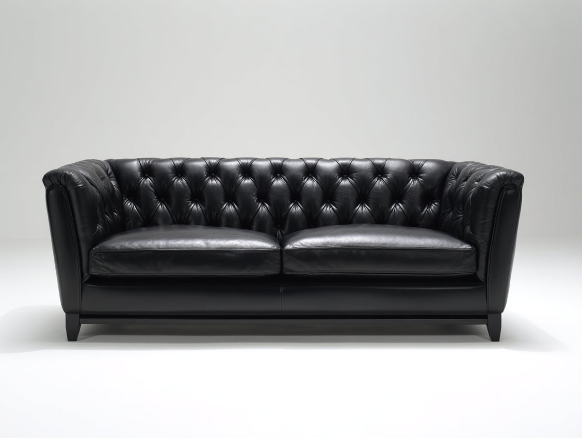 Sofás lineales tapizado en cuero sintético 200 x 90 x 78 cm - Negro - Diseño Chesterfield de 2 plazas para salón