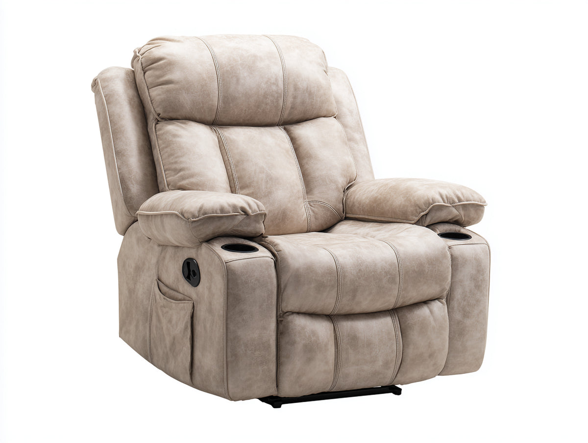 Sillón reclinable manual de tela 99 x 95 x 107 cm - beige claro - portavasos y bolsillo lateral