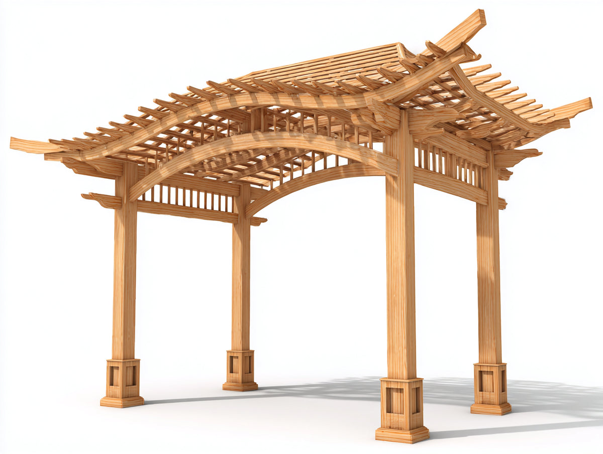 Pérgola de jardín de madera 400x300x250 cm - color natural - estructura exterior estilo clásico