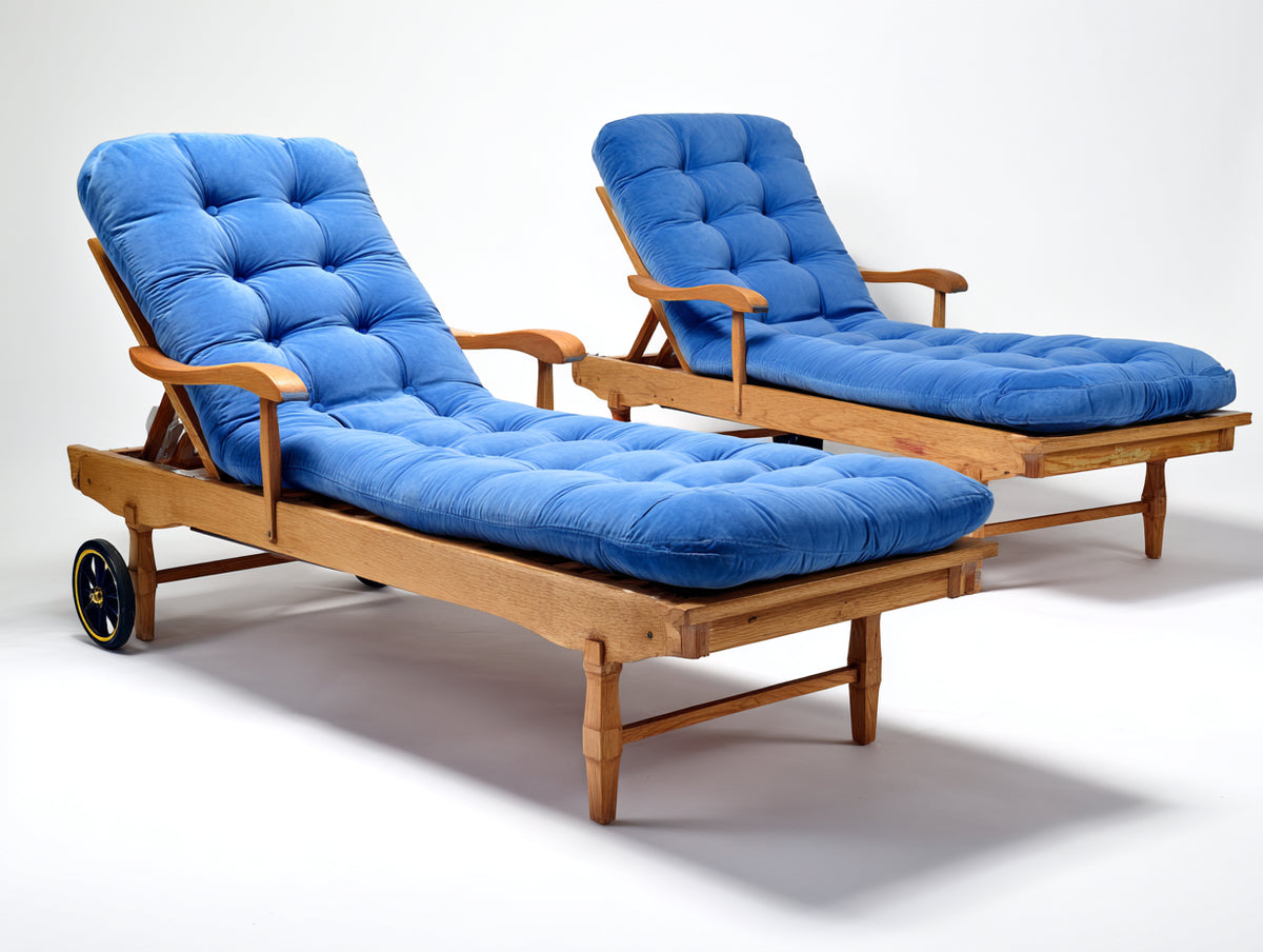 Tumbonas de jardín de madera 200x70x35 cm - madera natural y azul - reclinables con cojín acolchado para exterior