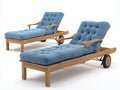 Tumbonas de madera con acolchado 200 x 72 x 92 cm - azul claro y marrón natural - respaldo reclinable con ruedas