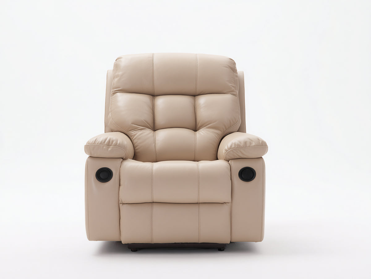 Sillones reclinables tapizados en cuero sintético 94 x 98 x 106 cm - Beige y negro - Diseño acolchado con reposapiés para salón
