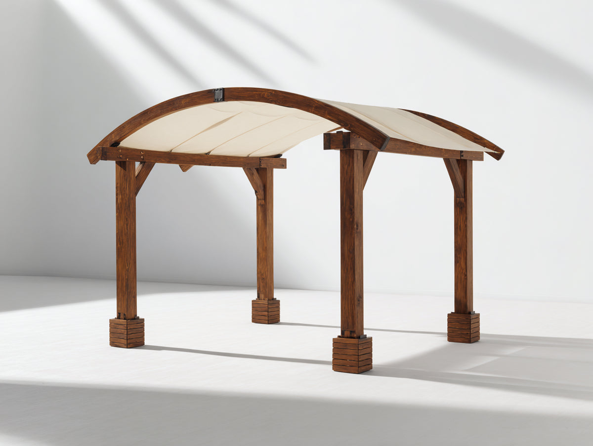 Pérgola de jardín de madera 320 x 300 x 240 cm - Marrón nogal y beige - Diseño moderno con cubierta arqueada para terraza