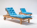 Tumbonas de madera 205 x 75 x 95 cm - Azul turquesa madera natural y negro - Diseño reclinable con ruedas para jardín