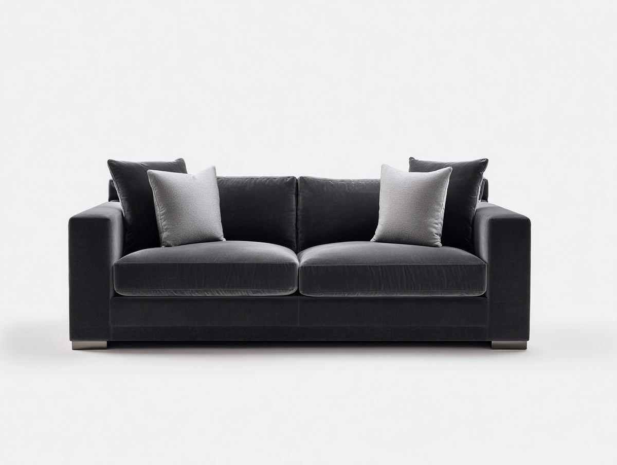 Sofá lineal de 2 plazas de terciopelo 214 x 96 x 88 cm - gris antracita - asientos amplios y patas metálicas