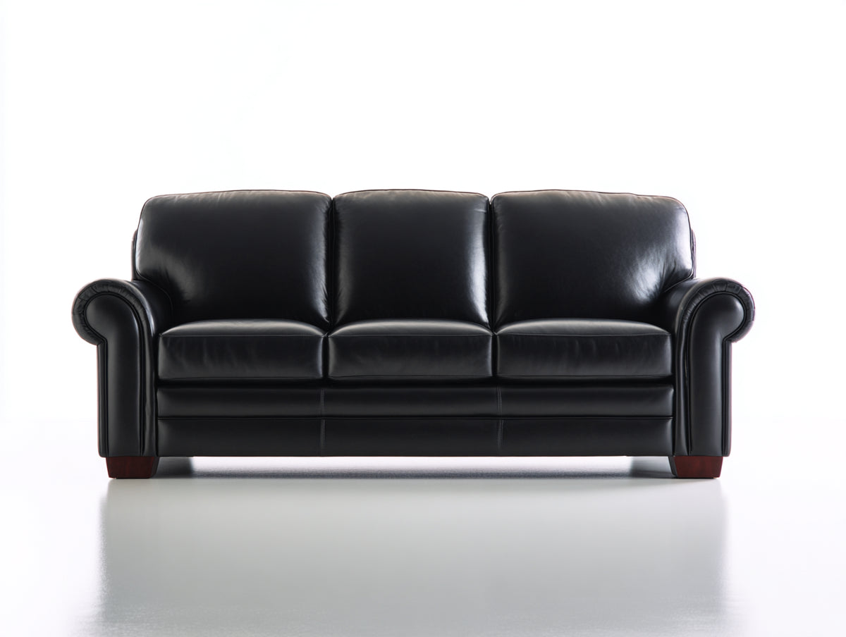 Sofá lineal de 3 plazas de cuero 240x95x85 cm - color negro - sofá moderno elegante para salón