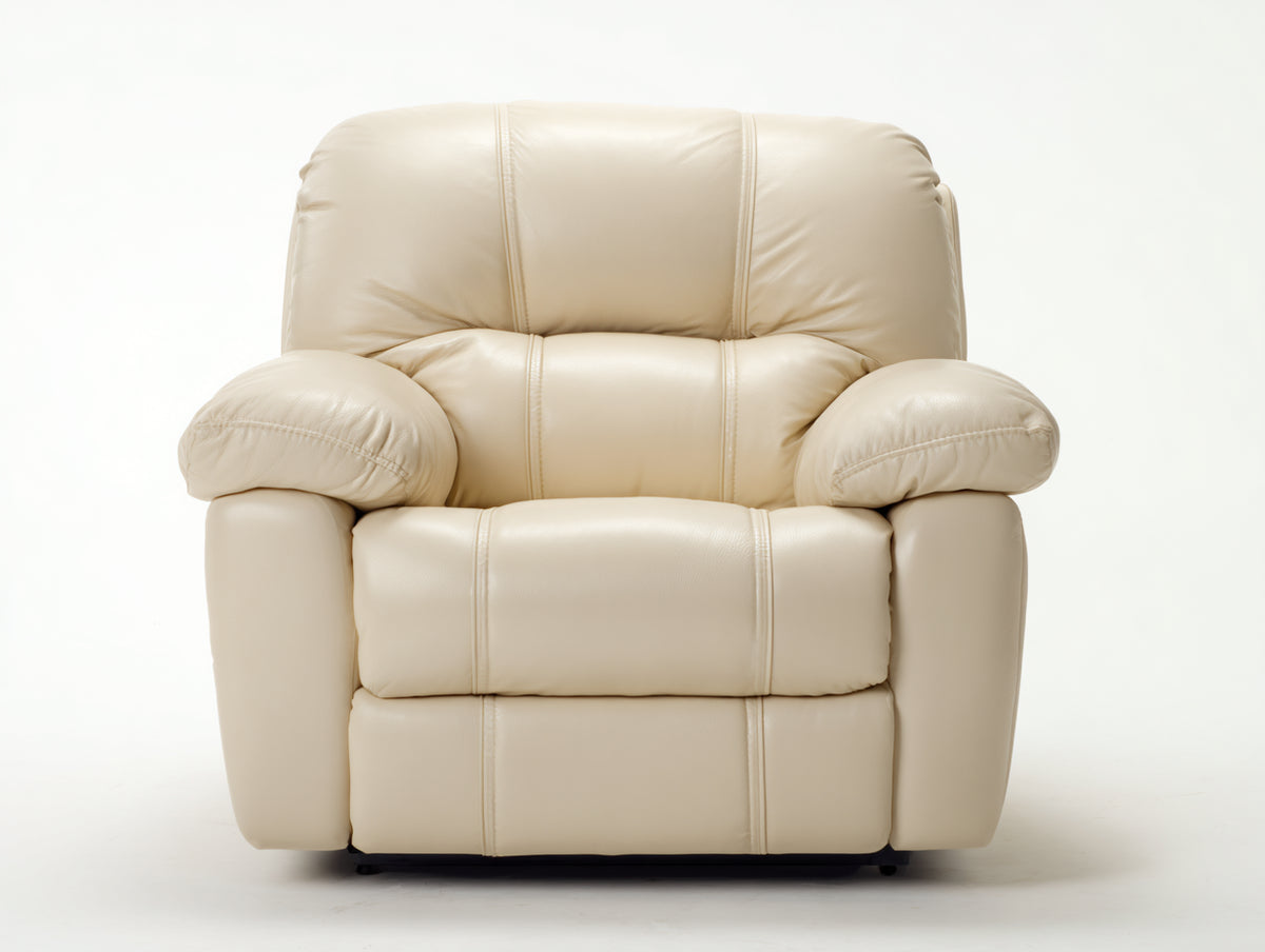 Sillones reclinables tapizados en cuero sintético 98 x 102 x 105 cm - Beige y negro - Diseño acolchado con reposapiés para salón