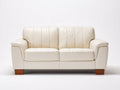 Sofás lineales tapizado en cuero sintético 185 x 92 x 88 cm - Blanco crema y madera natural - Diseño clásico de 2 plazas para salón