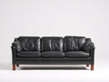 Sofá lineal de cuero 224 x 92 x 86 cm - negro y marrón oscuro - 3 plazas y patas de madera