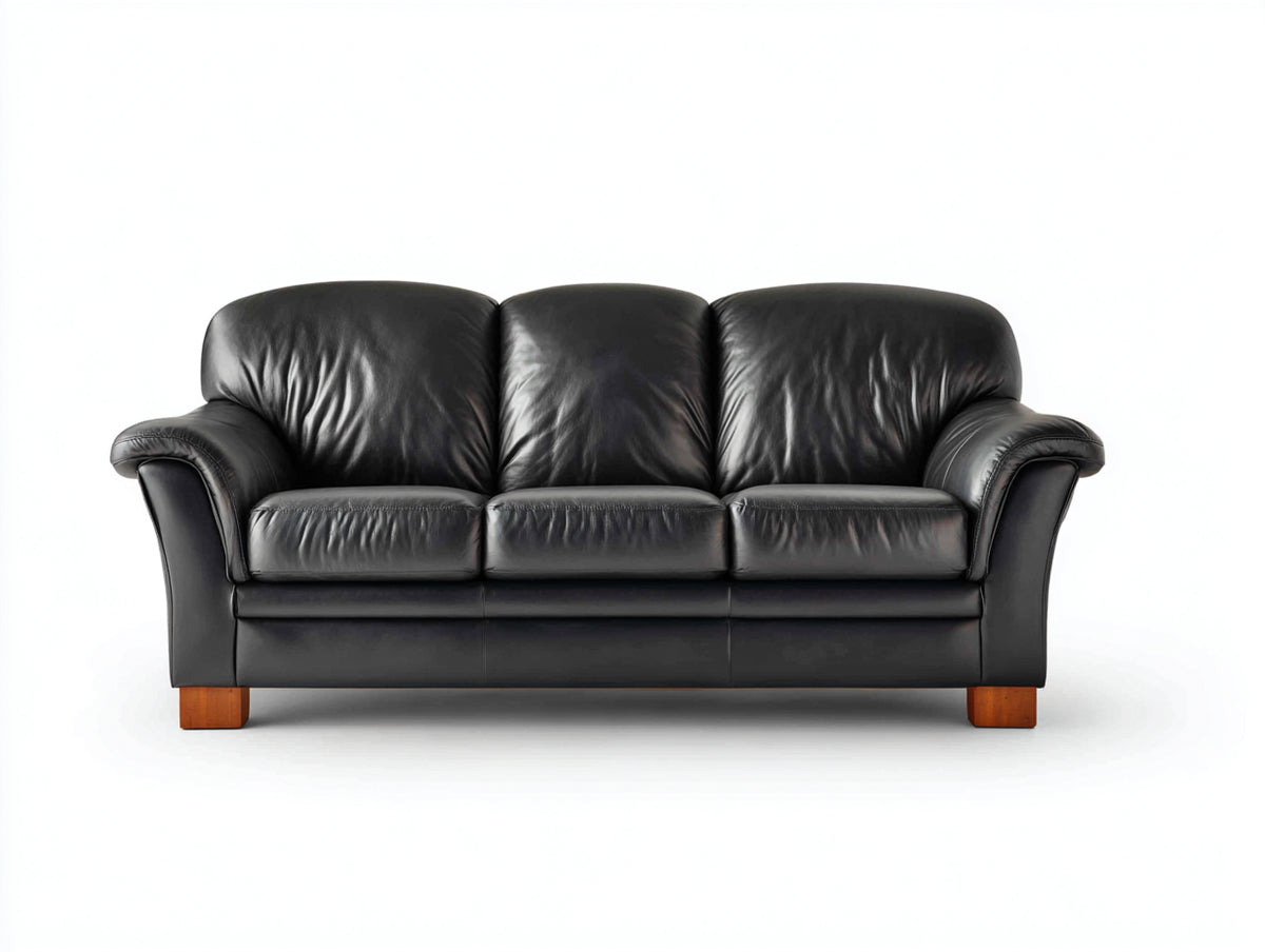 Sofá lineal de 3 plazas de cuero 220x95x85 cm - color negro - sofá moderno elegante para salón