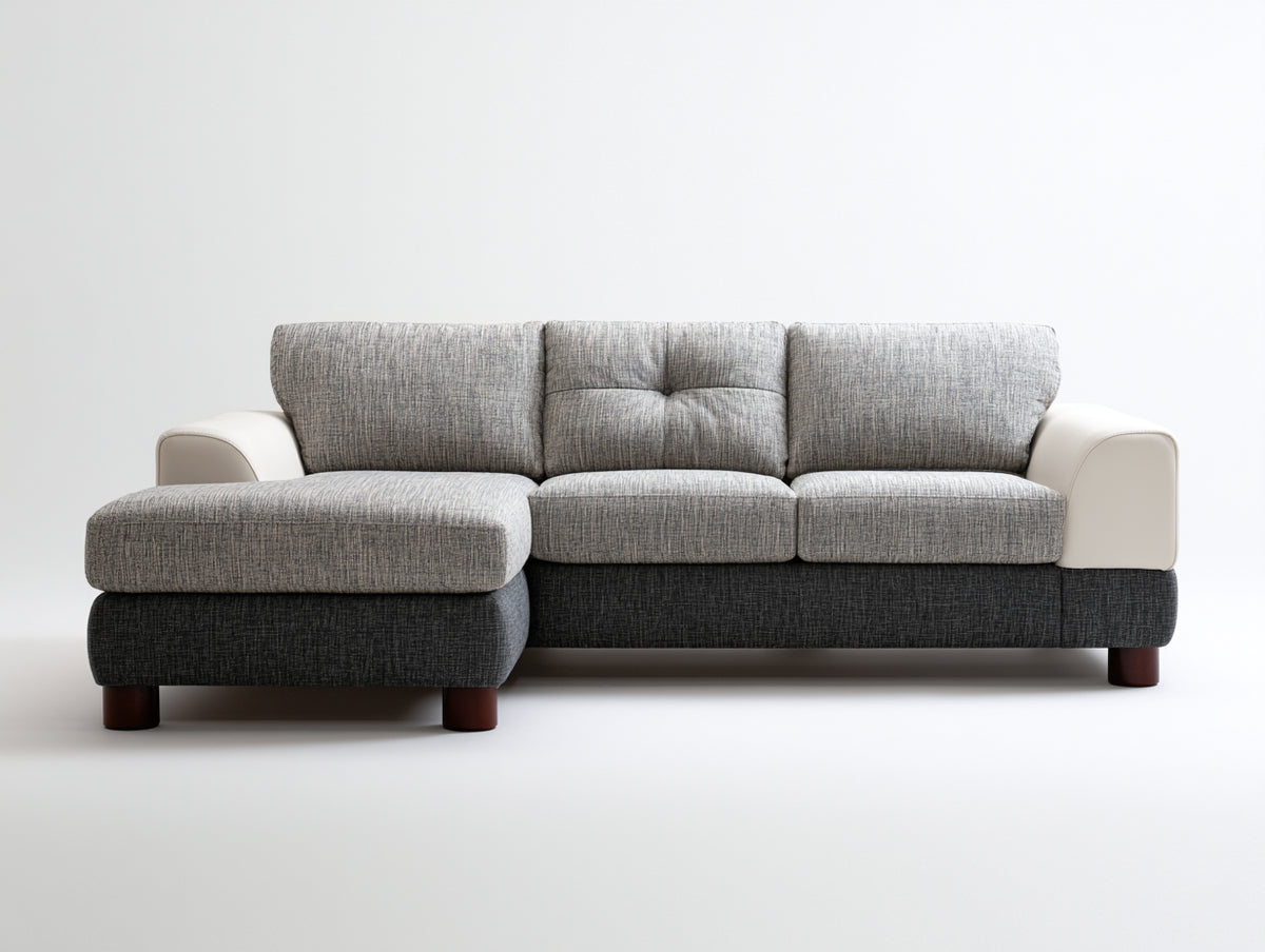 Sofá de esquina modular de tela 280x170x85 cm - color gris claro-gris oscuro-blanco - sofá chaise longue moderno con cojines acolchados para salón